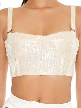 Sequin Bustier Crop Cami Top Size Small Cream Festival Party Sparkle Indie